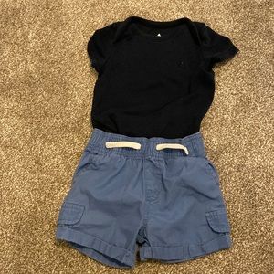 Baby Gap Navy Blue Onesie with Dip medium blue shorts 6-12 months boy clothes